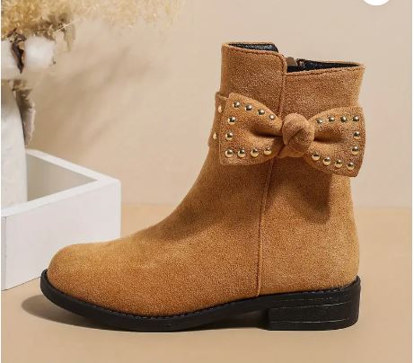 Girls Elegant Bowknot Boots with Side Zipper