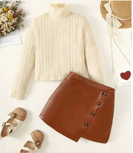 Girls High Neck Sweater and Matching Faux Skirt