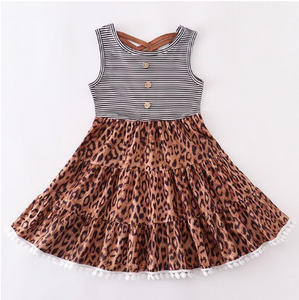 Girls Sleeveless Leopard Print Summer Dress