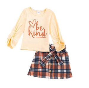 Long Sleeve Fall Top and Matching Plaid Skirt