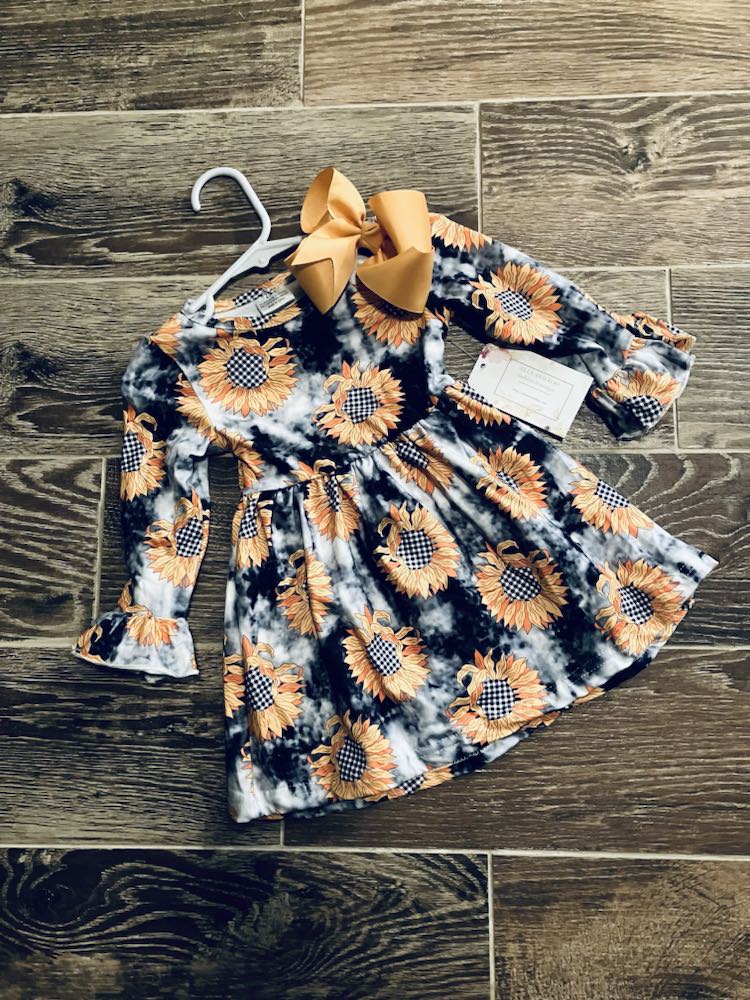 Long Sleeve Sunflower Print Fall Dress