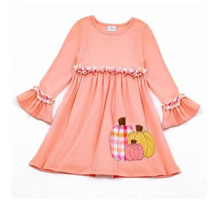 Ruffled Sleeve Pumpkin Print Fall Dress