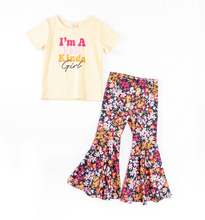 Short Sleeve Rib Top and Floral Bell-Bottom Pant Set