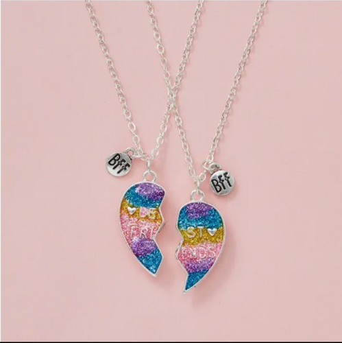Girls Cute BFF Heart Shaped Pendant Necklace