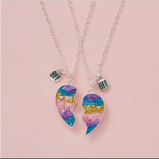 Girls Cute BFF Heart Shaped Pendant Necklace