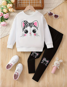 Girls 2 PC Kitty Print Pullover and Matching Leggings