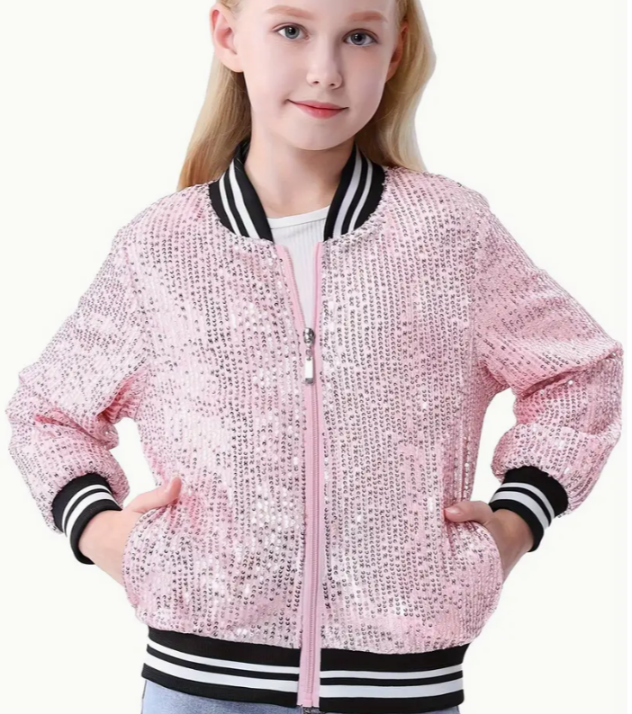 Girls Dazzling Sequin Bomber Jacket