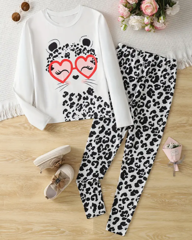 Girls' Leopard Print Top and Matching Leggings