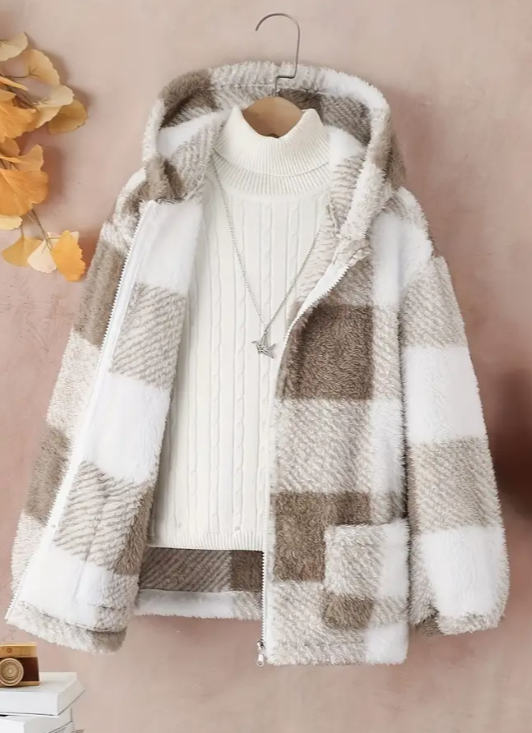 Long Sleeve Plaid Fleece Girl's Comfy Jacket