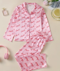 Girls Cute Hearts & Love Pajama Set