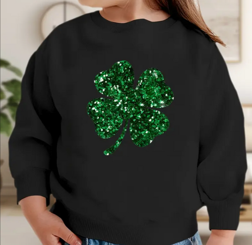 Girls Adorable Sweatshirt with a Glittery Shamrock