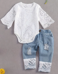 Lace Denim Outfit for Baby Girls