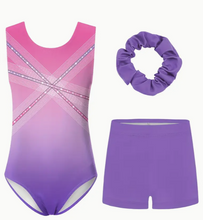 Girls 3pcs Gymnastics Leotard Set with Gradient Print