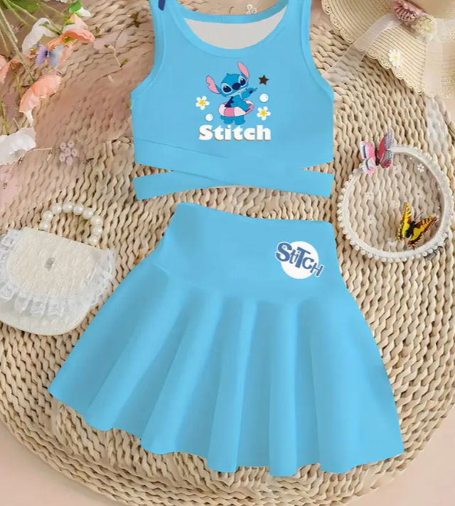 Girls Cross-Back Top & Matching Skirt Set