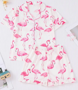 Girls Pink Flamingo Pajama Set