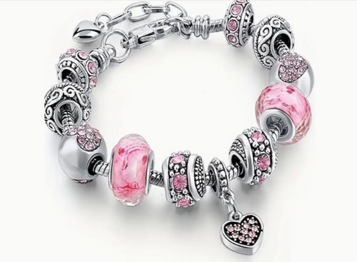 Girls Pink Heart Pendant Bracelet