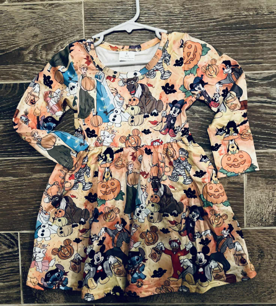 Girls Long Sleeve Full Skirt Animated Dress