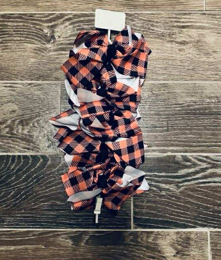 Girls Orange and Black Plaid Big Bow