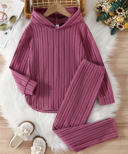 Girls 2 PC Casual Ribbed Hoodies and Leggings