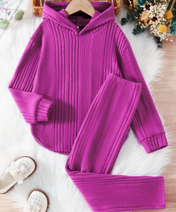 Girls 2 PC Casual Ribbed Hoodies and Leggings
