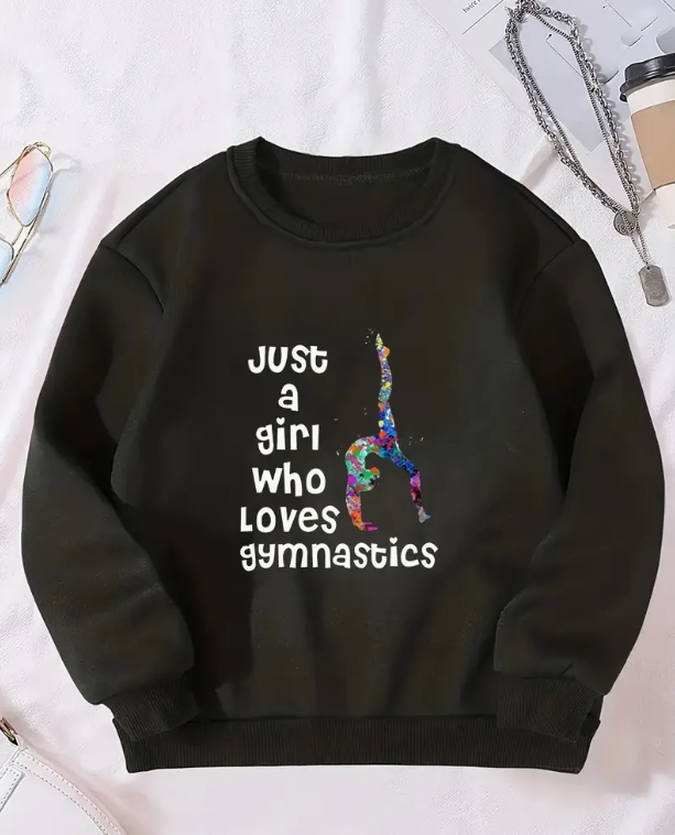 Girls JUST A GIRL WHO LOVES GYMNASTICS Print Crew Neck Long Sleeve Sweatshirt