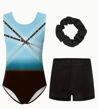 Girls 3pcs Gymnastics Leotard Set with Gradient Print