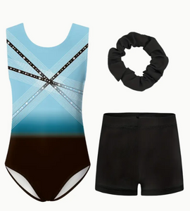 Girls 3pcs Gymnastics Leotard Set with Gradient Print