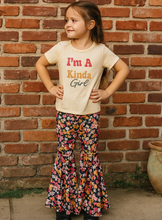 Short Sleeve Rib Top and Floral Bell-Bottom Pant Set