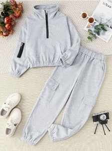 Girls Trendy 2 Piece Half Zip Top and Matching Joggers