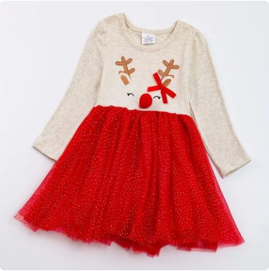 Girls Winter Reindeer Sparkle Tulle Dress