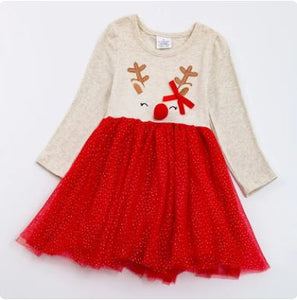 Girls Winter Reindeer Sparkle Tulle Dress