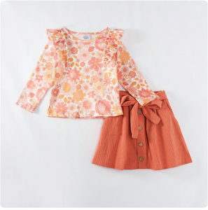 Girls Floral Fall Top and Matching Skirt