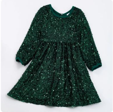 Girls Hunter Green Sequin Twirl Skirt Christmas Dress
