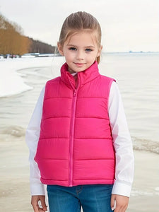 Girls Casual Rose Red Lightweight Puffer Jacket