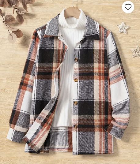 Girls Versatile Casual Plaid Shirt Jacket