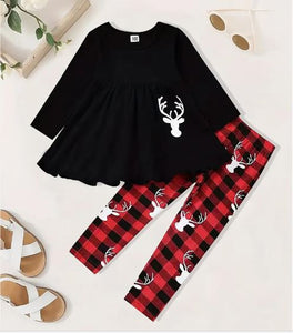 Reindeer Graphic Pullover and Matching  Plaid Leggings