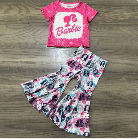 Short Sleeve Tee and Barbie Print Bell-Bottoms