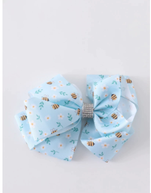 Big Bee Print Rhinestone Bow