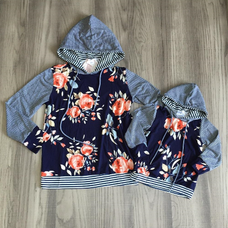 Blue Floral Mom and Me Hoodie