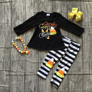 "Candy Corn Cutie" Long Sleeve Tunic & Striped Candy Corn Applique Leggings Set (Includes the Accessories)