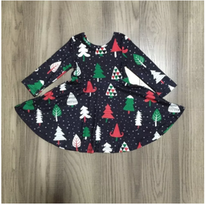 Christmas Tree Print Full Twirl Skirt Dress