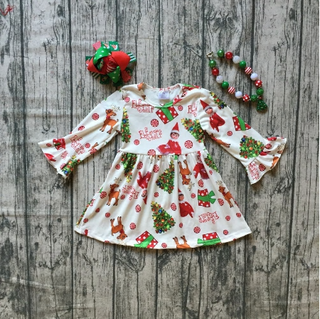 Elf on the Shelf Long Sleeve Christmas Dress