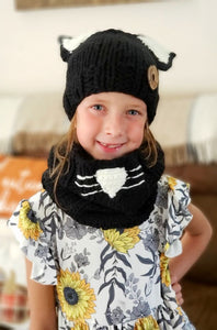 Carefully Knitted Kitten Hats and Matching Cowl Scarf Combos