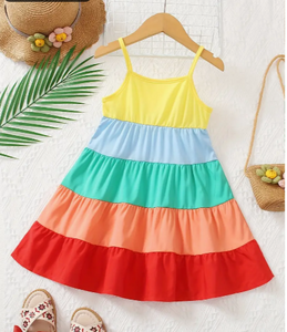 Girls Casual Rainbow Colored Sun Dress