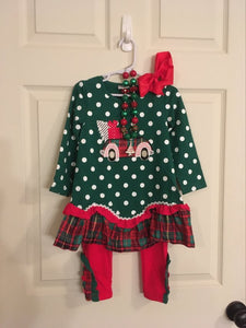 Green and Red Plaid Ruffled Dress and Matching Leggings