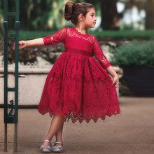 Vintage Princess Lace Red Christmas Dress