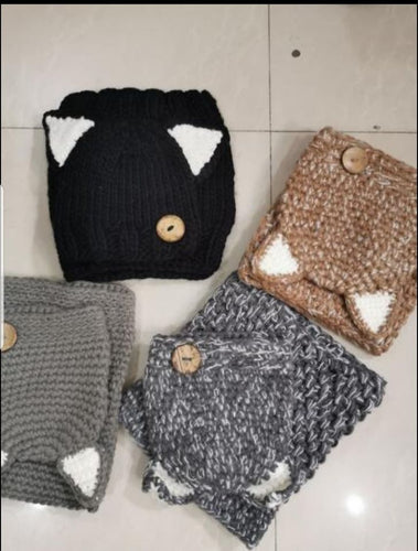 Carefully Knitted Kitten Hats and Matching Cowl Scarf Combos