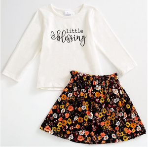Long Sleeve Raglan Tee and Matching Flower Print Skirt