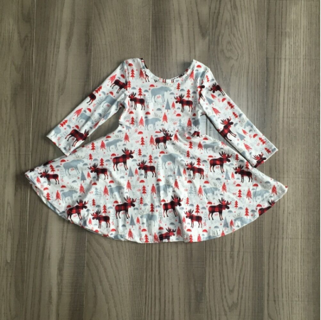 Long Sleeve Full Skirt Reindeer Dress