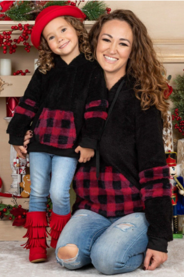 Mom and Me Buffalo Plaid Colorblock Sherpa Sweatshirt